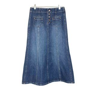 Gap Stretch Medium Wash Denim Midi A Line Skirt 0